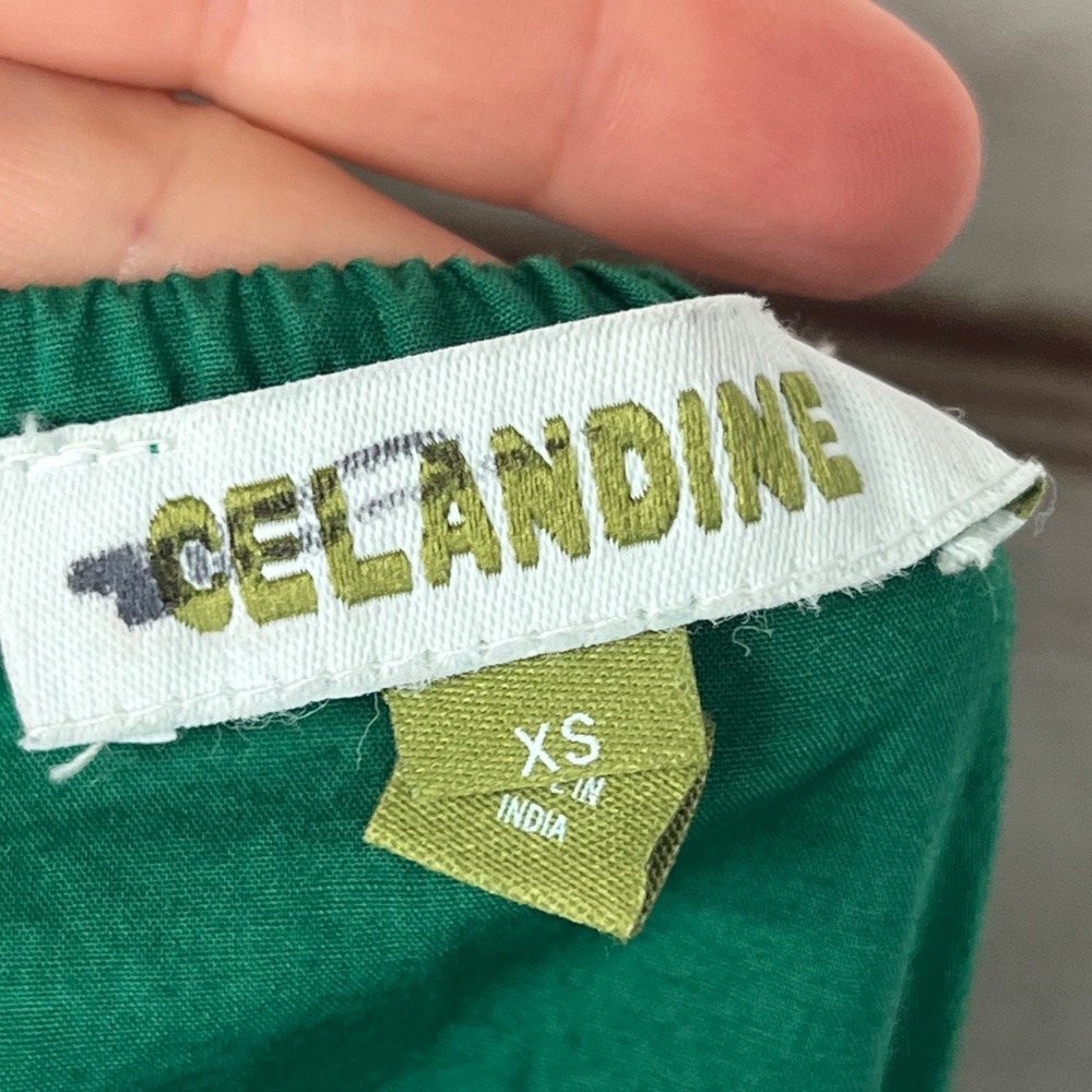 Celandine Dress Womens XS Green Cotton Poplin Midi Pockets Smocked Scoop Back - Picture 4 of 10